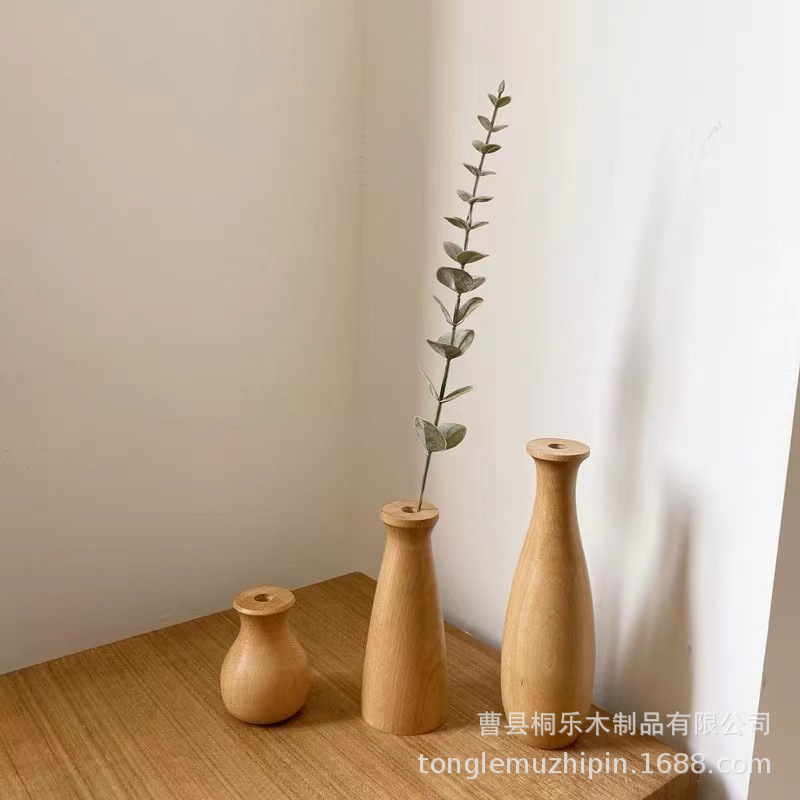 Ins 스타일 단단한 나무 작은 꽃병 나무 꽃꽂이 꽃병 침대 및 아침 식사 카페 장식 사진 소품