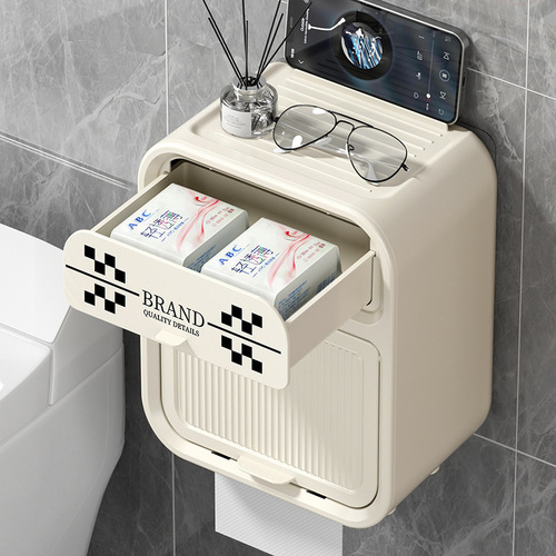 Bathroom toilet paper box toilet paper towel box waterproof wall-mounted punch-free toilet paper storage rack roll paper