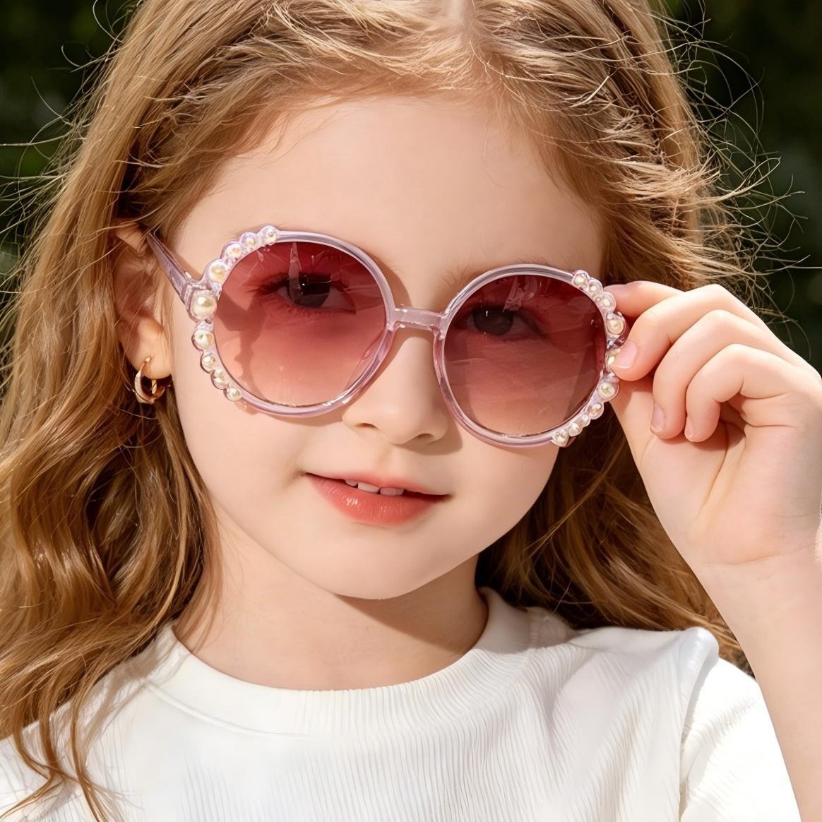 Gafas de sol infantiles para niñas, estilo coreano, con perlas, protección solar, anti-UV, para verano.