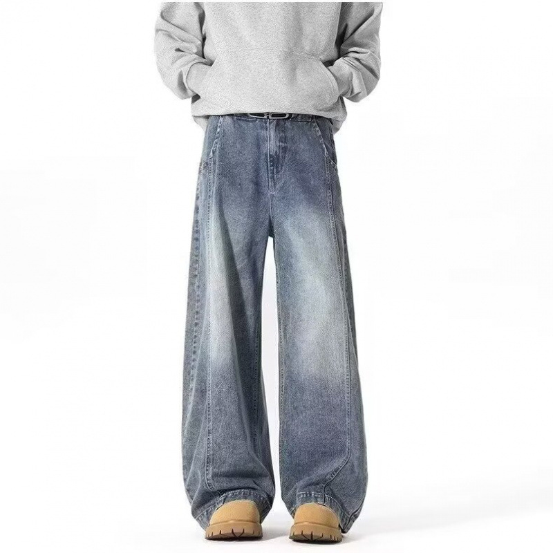 アメリカンワイドレッグシミタージーンズメンズパンツストレートレッグルーズフロアモップパンツメンズトレンディカジュアルワイドレッグシミターパンツ
