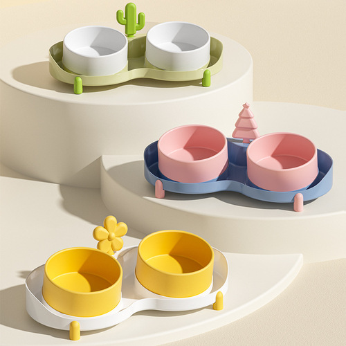 Cat bowl ceramic pet bowl cat food bowl protection cervical spine against overturning ceramic slant double bowl dog bowl drinking water bowl