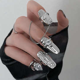 小众高级感护甲神器指甲套女时尚个性金属风指尖戒指开口链条指环
