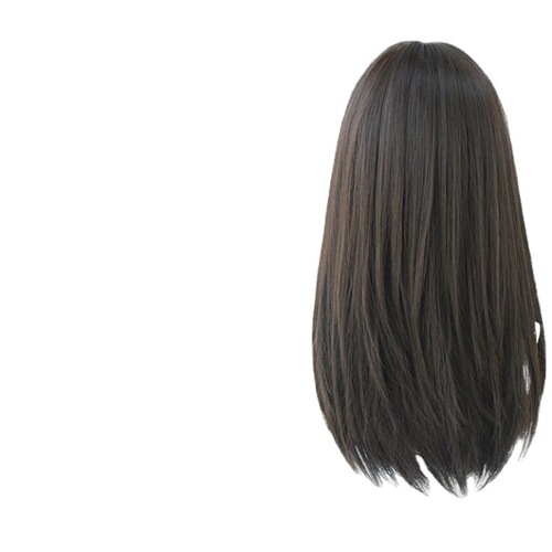Full wig for women with medium-length broken hair, realistic and natural full wig, long straight hair, air bangs, fluffy wig for women