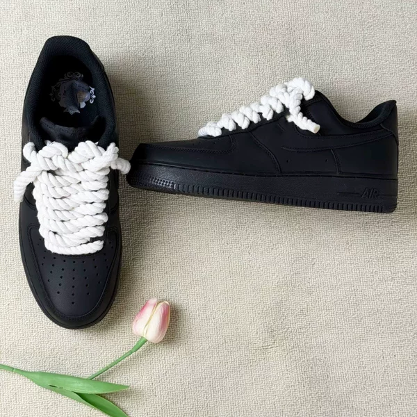 Original Af1 Hemp Rope Deconstructed Air Force One Sneakers Black Warrior Unisex Height-Increasing Sports Shoes Casual Commuting Trendy Shoes