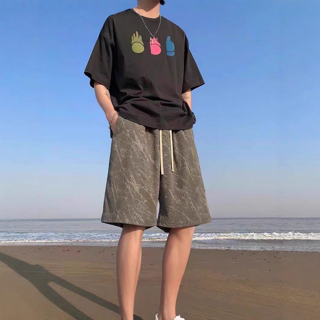 Men's American Style High Street Summer Loose Casual Sports Capri Pants Trendy Plus Size Mid Length Shorts_viptrois.com