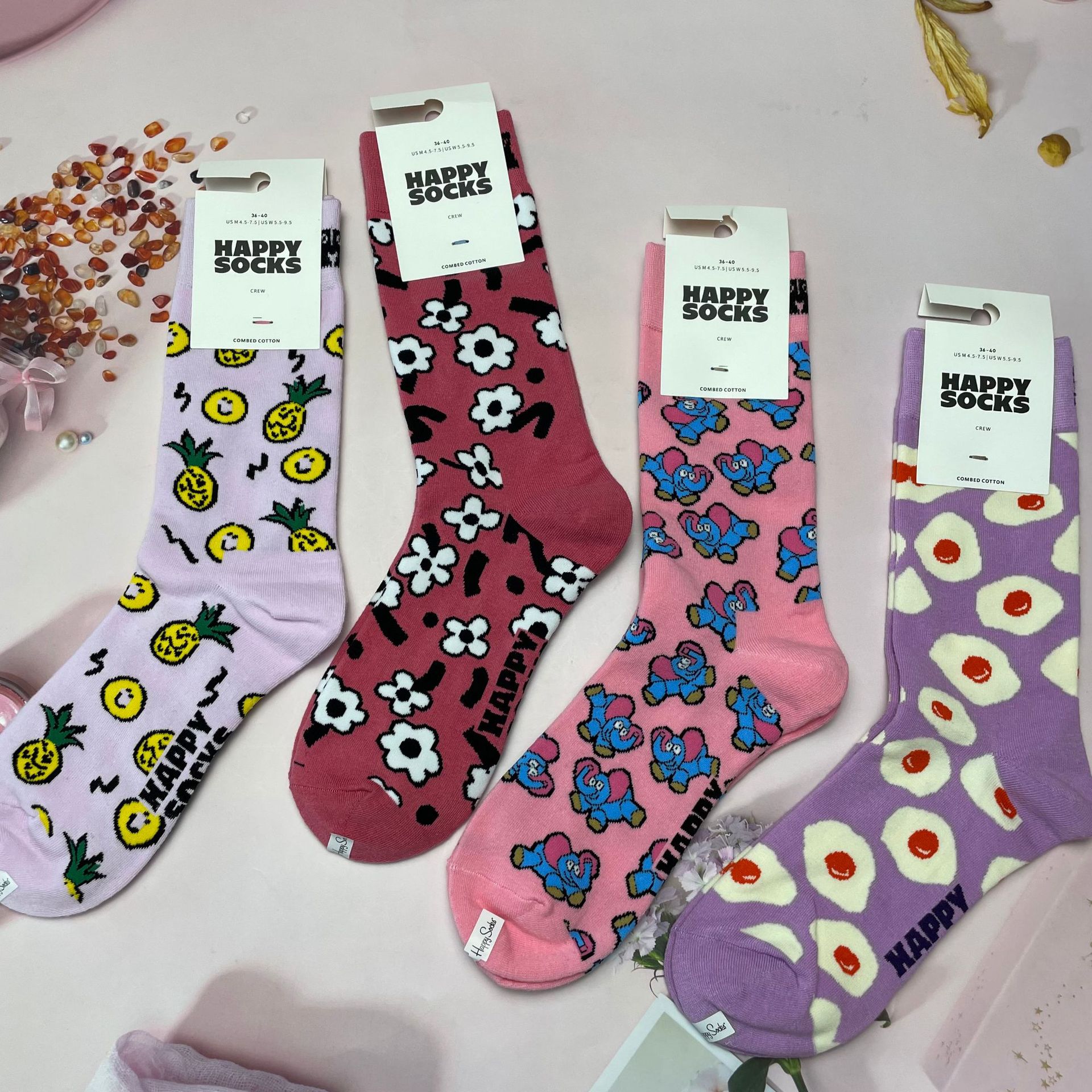 2024新款HappySocks彩色襪子女春秋ins潮網紅款中筒外穿街頭潮襪z