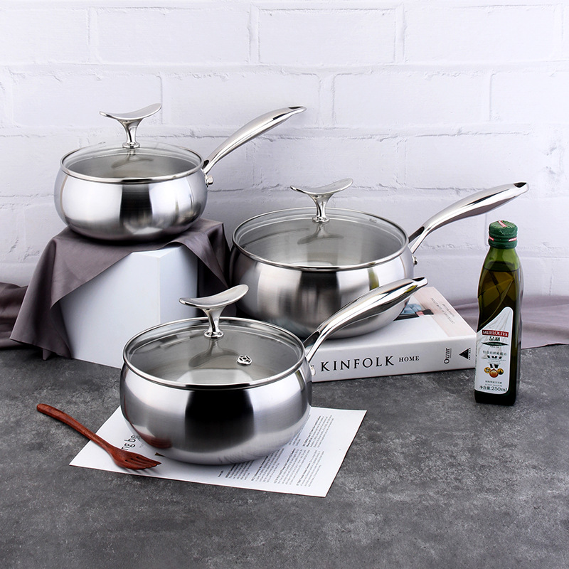 COOKONE18 / 10 acero inoxidable grueso pescado volador de un solo mango olla de leche 304 harina de fideos hervida olla de leche caliente olla de alimentos suplementarios