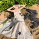 Niche design three-dimensional embroidered flower holiday style sling dress Sanya Travel Photography loose backless dress