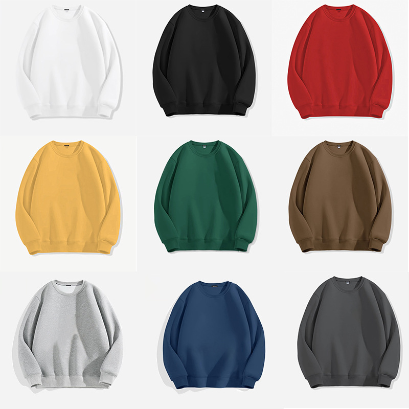 Manufacturer Wholesale Spring and Autumn Trendy Round Neck Pullover Tops, Sporty Casual Loose Fit Versatile Men's Solid Color Sweatshirts