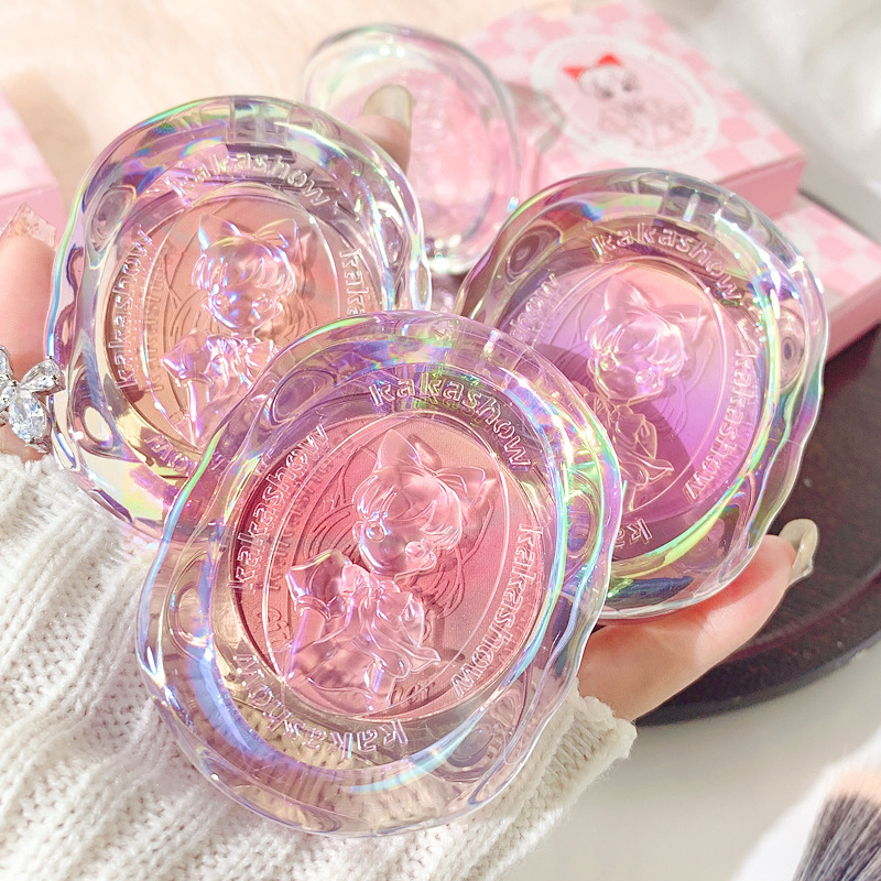 Kakashow girl heat gradiente rubor mate rubor branquias púrpura blanco fino destello maquillaje desnudo natural reparador plato de rubor