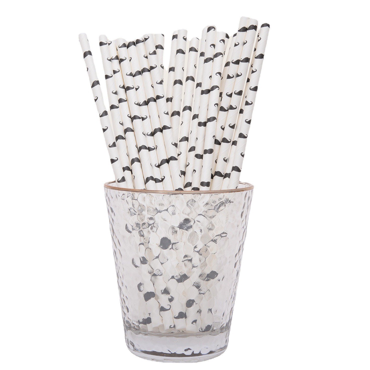 Nueva paja de papel degradable paja de papel desechable blanco y negro gato garra barba fiesta decoración bebida paja