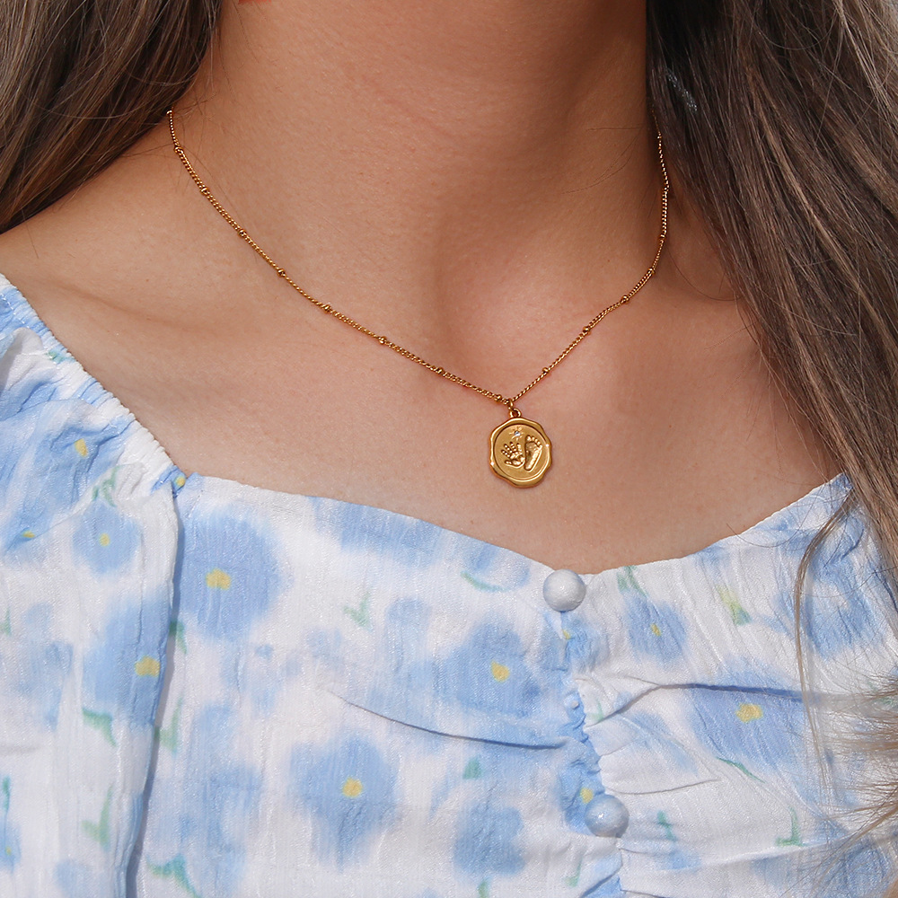 Fashion Round Stainless Steel Plating Inlay Zircon Pendant Necklace Colorza_colorza_5