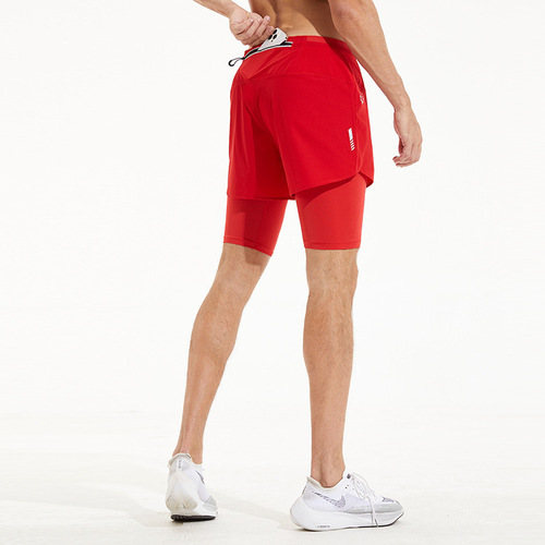 Men's shorts outdoor marathon running sports three-point fitness breathable quick-drying tight-fitting five-point fake two-piece trousers