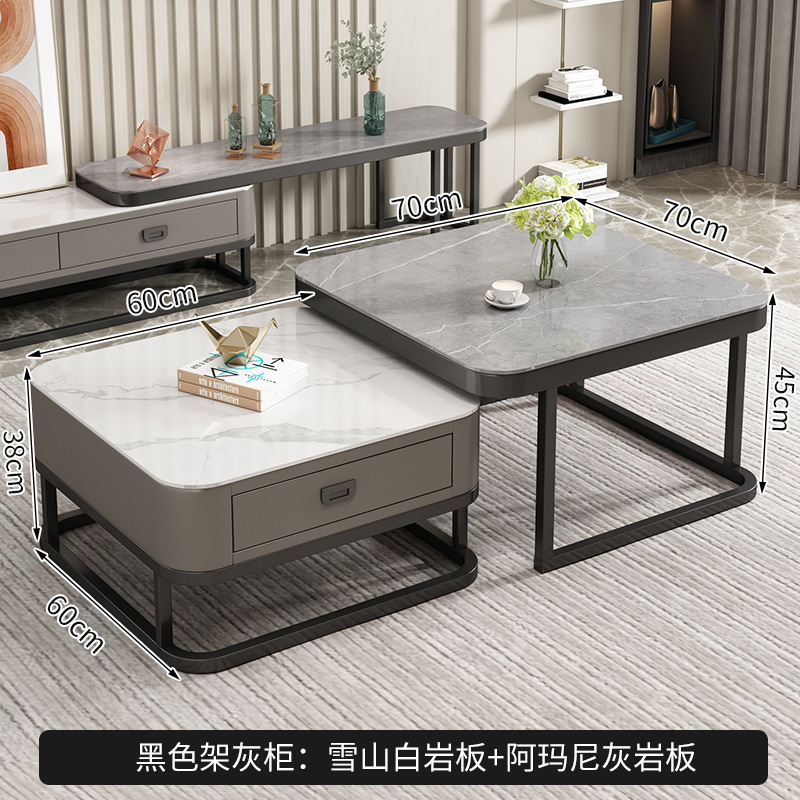 Mesa de té personalizada moderna simple sala de estar pequeña mesa de té casera cuadrada de vidrio templado tablero de roca de lujo ligero