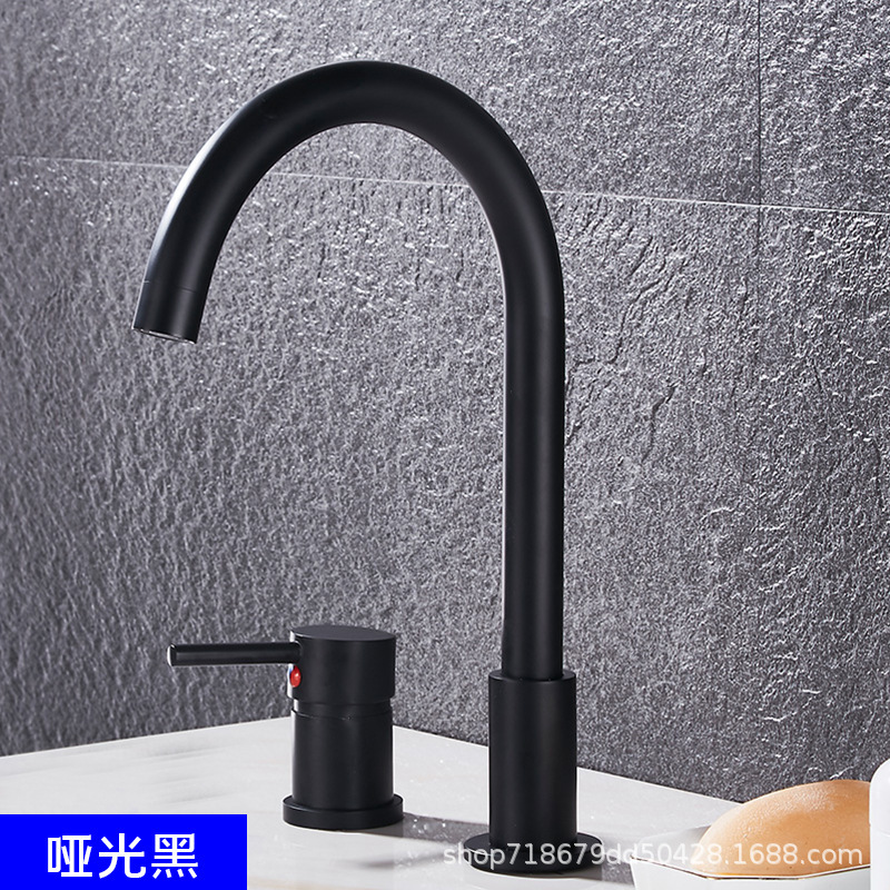 All-copper double-hole split button thermostatic faucet wire-drawn gold color raised rotating Basin kitchen basin faucet
