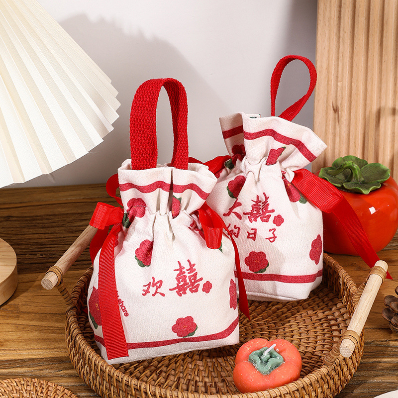 2024新款结婚喜糖袋伴手礼帆布手提袋结婚婚礼专用糖果礼盒袋子