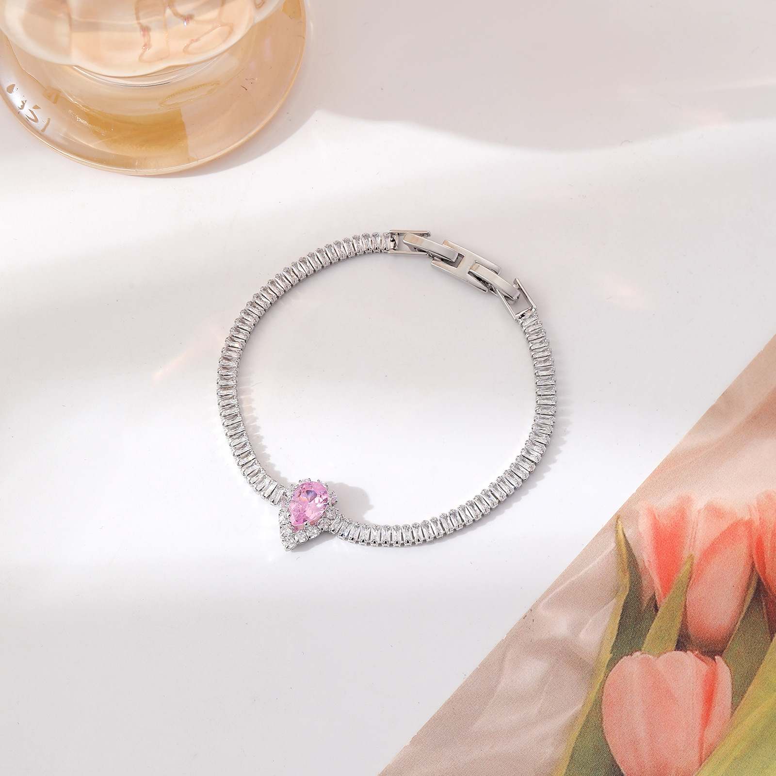 11g Weight Zircon Inlay Material Bracelets Classification Copper Chain Material 1 Piece Quantity Daily Occasion Copper Material Water Droplets, Heart Shape, Flower Pattern Women's Gender Inlay Design Shiny, IG Style Style Copper Inlay Water Droplets Heart Shape Flower Zircon Copper Bracelets 11