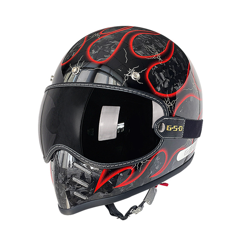 Motosiklet kaskı (dəbilqə) — Motuoche Helmet Electric Motorcycle - black-section-forged-red-flame-black-tea-lens-m55-56