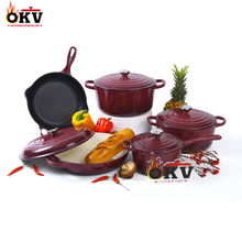 珐琅锅五件套 铸铁搪瓷锅炊具套装 Cast iron enamel pot set