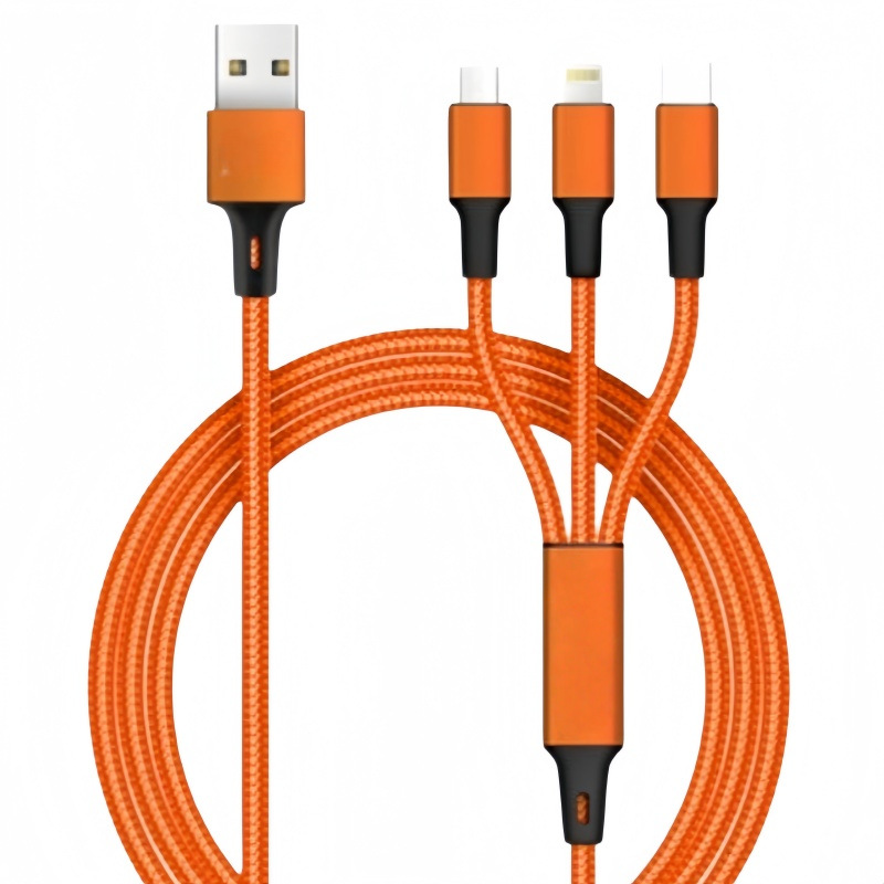 One-To-Three Data Cable Suitable for Apple, Android, and Type-C, Three-In-One 1.2m Pd Fast Charging Braided Anti-Tensile Charging Cable