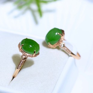 Fubei Diamond Jewelry [18K Gold Inlaid with Hetian Jasper Dan Face Ring] Bare Stone Size 8*10mm Ring No. 15