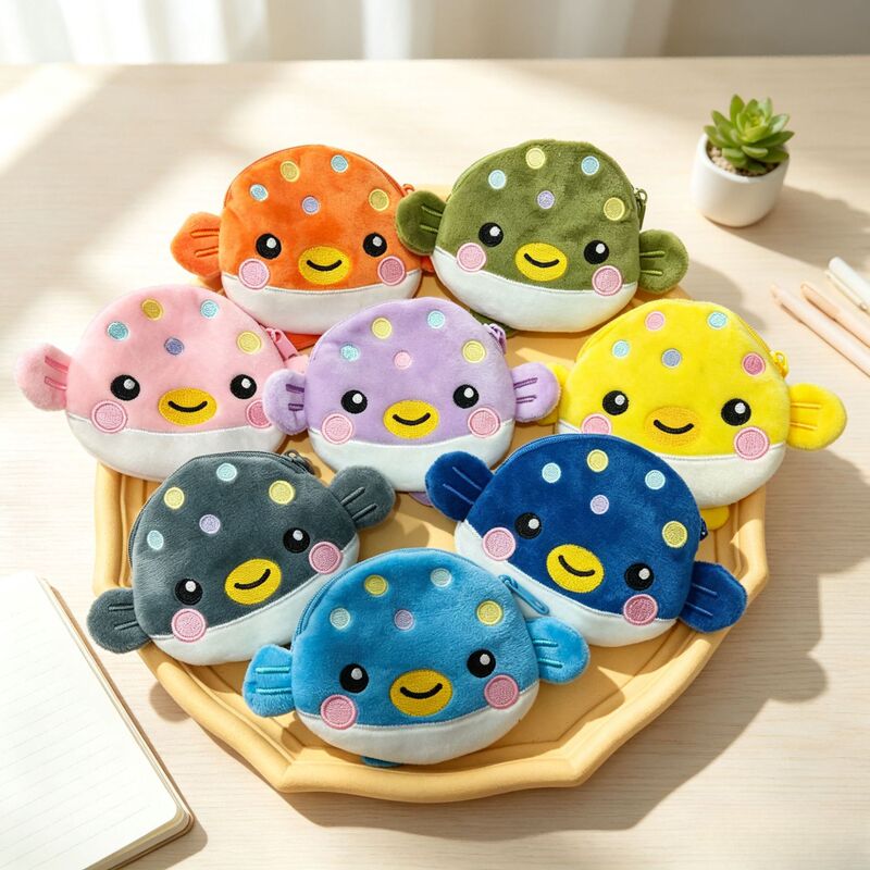 Japanese-style cute multi-color pufferfish coin purse, soft plush earphone case, cartoon student portable coin bag, small bag Japanese-style cute multi-color pufferfish coin purse, soft plush earphone case, cartoon student portable coin bag, small bag