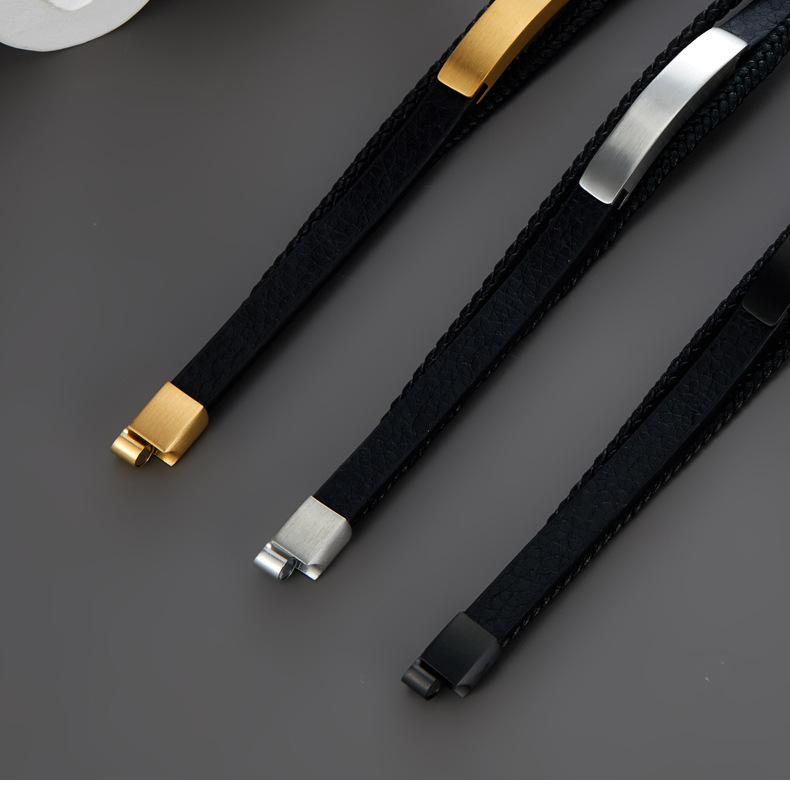 Men's Gender Men's Retro Bracelets Bangle Customization Laser Engraving Solid Color 304 Stainless Steel Braid Vacuum Plating Men Cord & Leather Bracelets