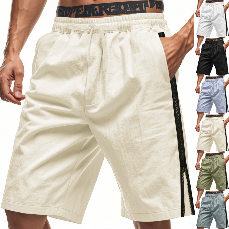 Amazon TK Cross-border Summer Men's Side Zipper Loose Sports Beach Shorts Casual Solid Color 5-point Shorts
