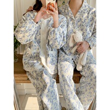 实拍2024冬情侣睡衣加厚夹丝棉家居服水墨画韩版ins长袖圆领套装