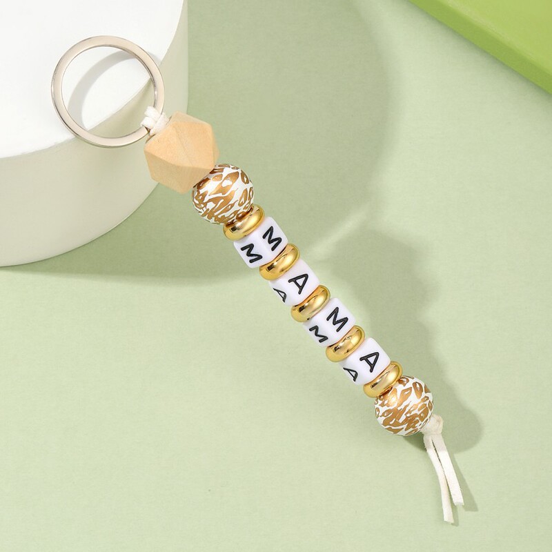 European and American Cross-Border New Mama Letter Silicone Bead Keychain Couple Car Keychain Pendant Jewelry Bag Accessories