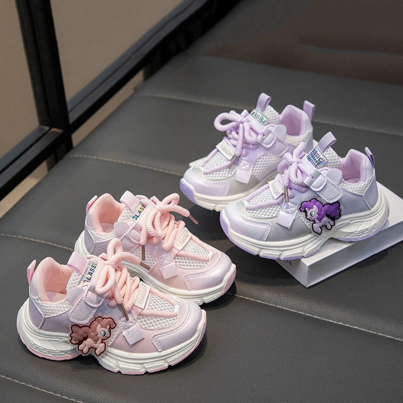 Детская односетка милые кроссовки 2025 новая весна девушка мультяшные кроссовки детская дышащая папочка обувь