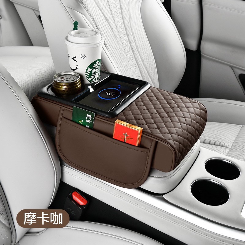 New Wireless Charging Car Armrest Box Pad, Multifunctional Storage and Heightening Pad, Integrated with Mobile Phone Holder for Car Use