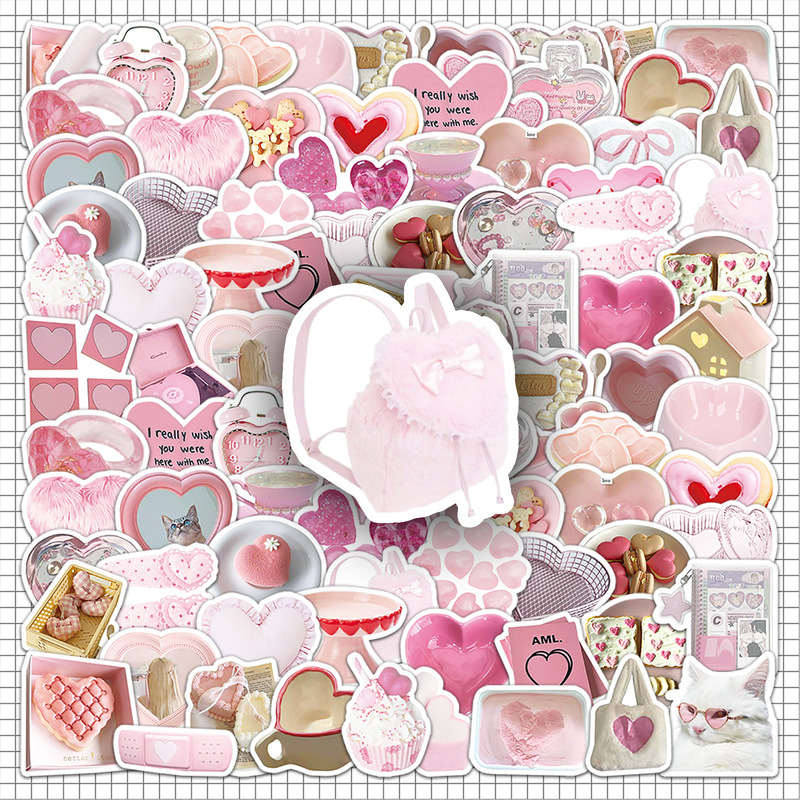 50 love ins wind stickers pink girl heart cute waterproof decorative mobile phone case thermos cup hand account stickers