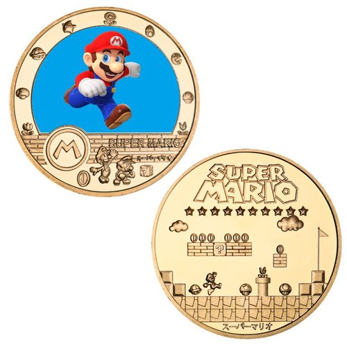 Super Mario commemorative coins Mario animation peripheral commemorative coins gold-plated die-cast badge gifts