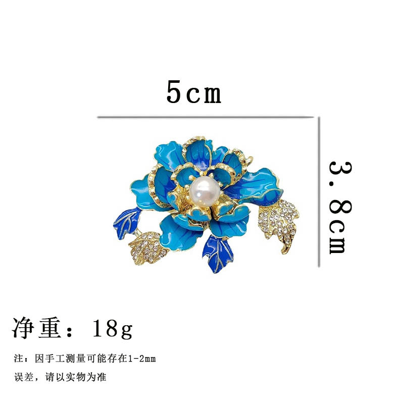 Enamel Peony Flower Brooch High-end High-end Women's Chinese Style Freshwater Pearl Exquisite National Tide Classical Corsage Accessories