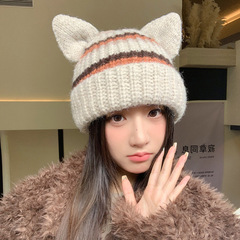 韩版秋冬季帽子女款可爱猫耳针织帽护耳保暖毛线帽时尚百搭包头帽