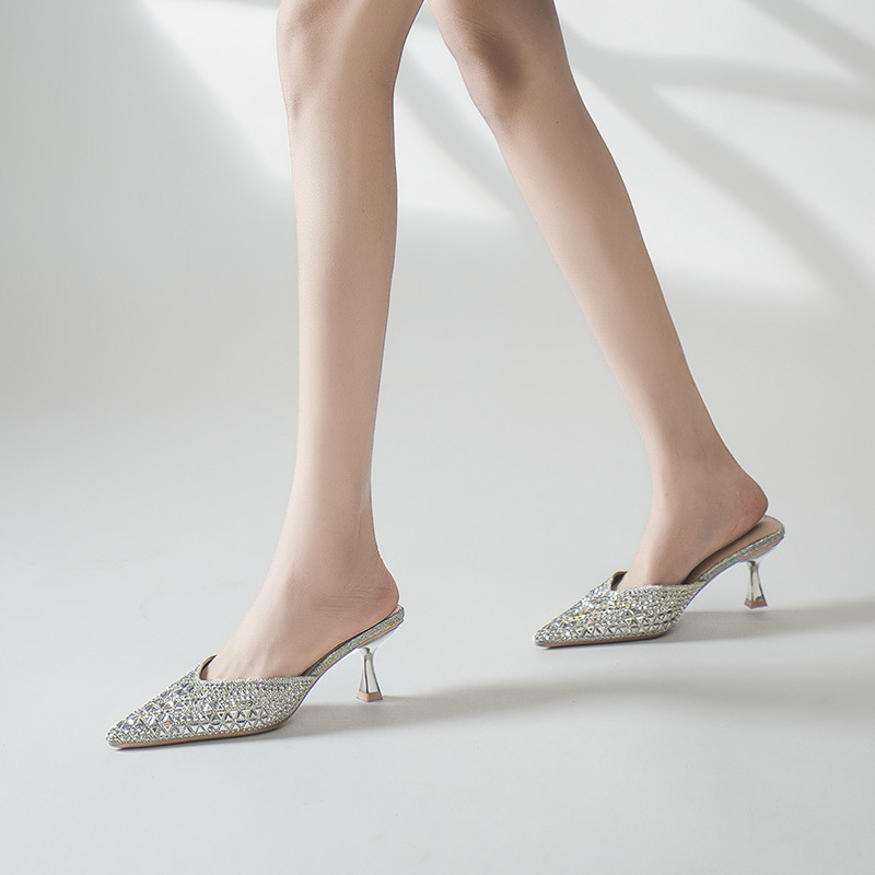 Red infrarroja vestida con tacones de diamante zapatillas de tacón alto para mujeres 2026 nuevo verano puntiaguda zapatillas de cabeza de paquete versátil image 10