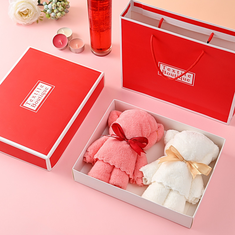 珊瑚絨小熊毛巾禮盒伴手禮造型可愛禮袋活動開業禮品毛巾套裝批發