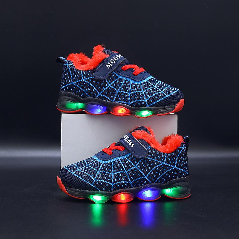 2024 Spider-Man Glowing Plush Children's Light-Up Shoes Boys and Girls Running Shoes Glowing Sneakers Warm and Light-Up