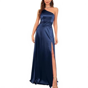 European and American Style Celebrity Sexy Slit Dress Women's Pleated Slimming Outer Wear Banquet Evening Dress Long Skirt