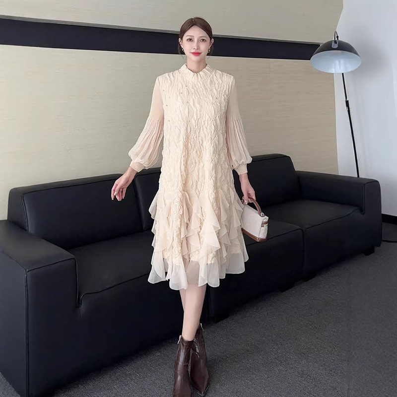 2026 Spring New Style Dress, Loose Fit, Flattering, Ruffled Straight Skirt, Fashionable and Elegant, Petite Dress, Age-Reducing