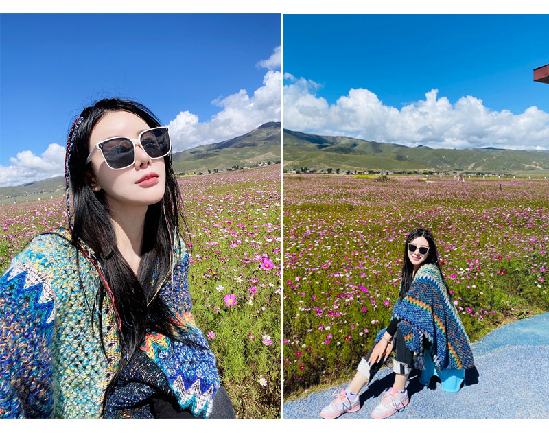 Qinghai ezera tuksneša senā pilsēta, Xizang, Xinjiang tūrisma lielizmēra šalle sieviešu šalle silta etniskā vēja apmetņa mētelis_voghion.com