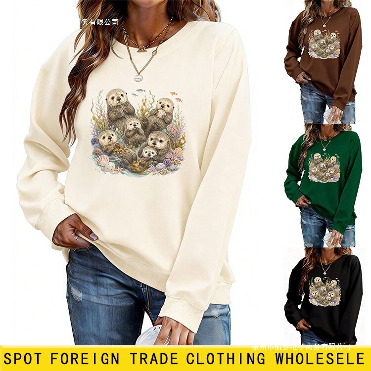 Amazon eBay independent site casual cute versatile women's sweatshirt with sea urchin and seaweed motifs, European size, for foreign trade Amazon eBay independent site casual cute versatile women's sweatshirt with sea urchin and seaweed motifs, European size, for foreign trade