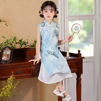 2025 девичье платье Ao Dai cheongsam синее новое китайское платье Hanfu День защиты детей выступление на гуценге