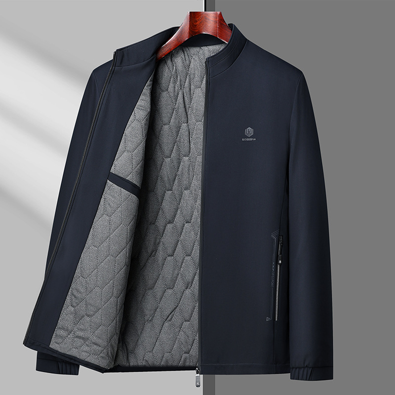 Middle-aged men's padded and thickened jacket, light business style, stand-up collar, warm fleece-lined cotton coat, middle-aged and elderly men's clothing top