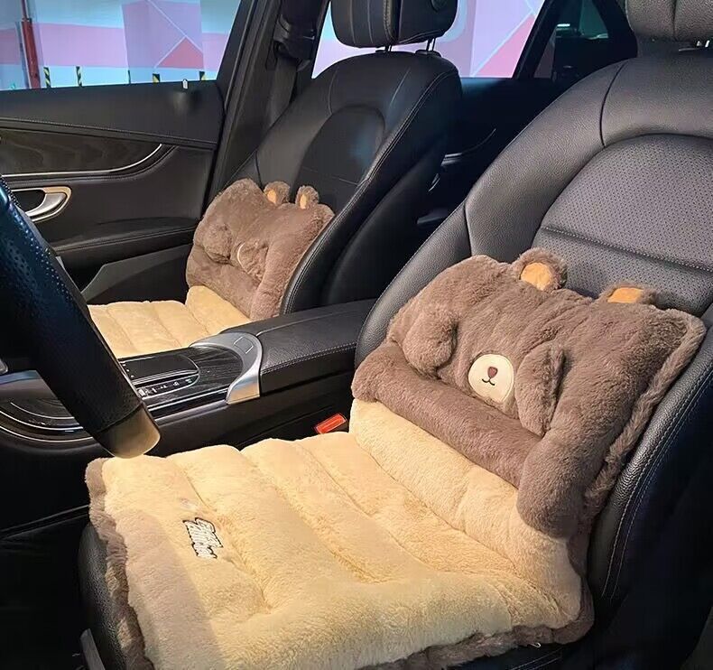 Cuscino per sedile integrato con supporto lombare universale per auto, per tutte le stagioni, in peluche invernale, pezzo unico_voghion.com