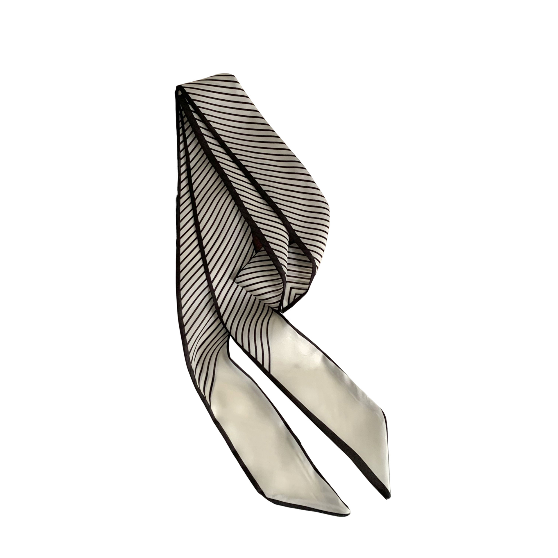 Pañuelo de seda a rayas en blanco y negro, banda larga, sentido de alta calidad, serpentín biselado de primavera y verano, bolso atado, pañuelo en la cabeza, cinturón para el cabello, cinturón para la cintura