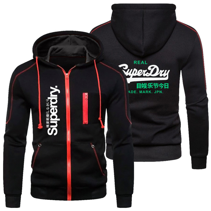 Cross-Border Men's Jacket Printed Hoodie Superdry Fleece Fashion Jogging Sports Sweatshirt Suit to Heattech