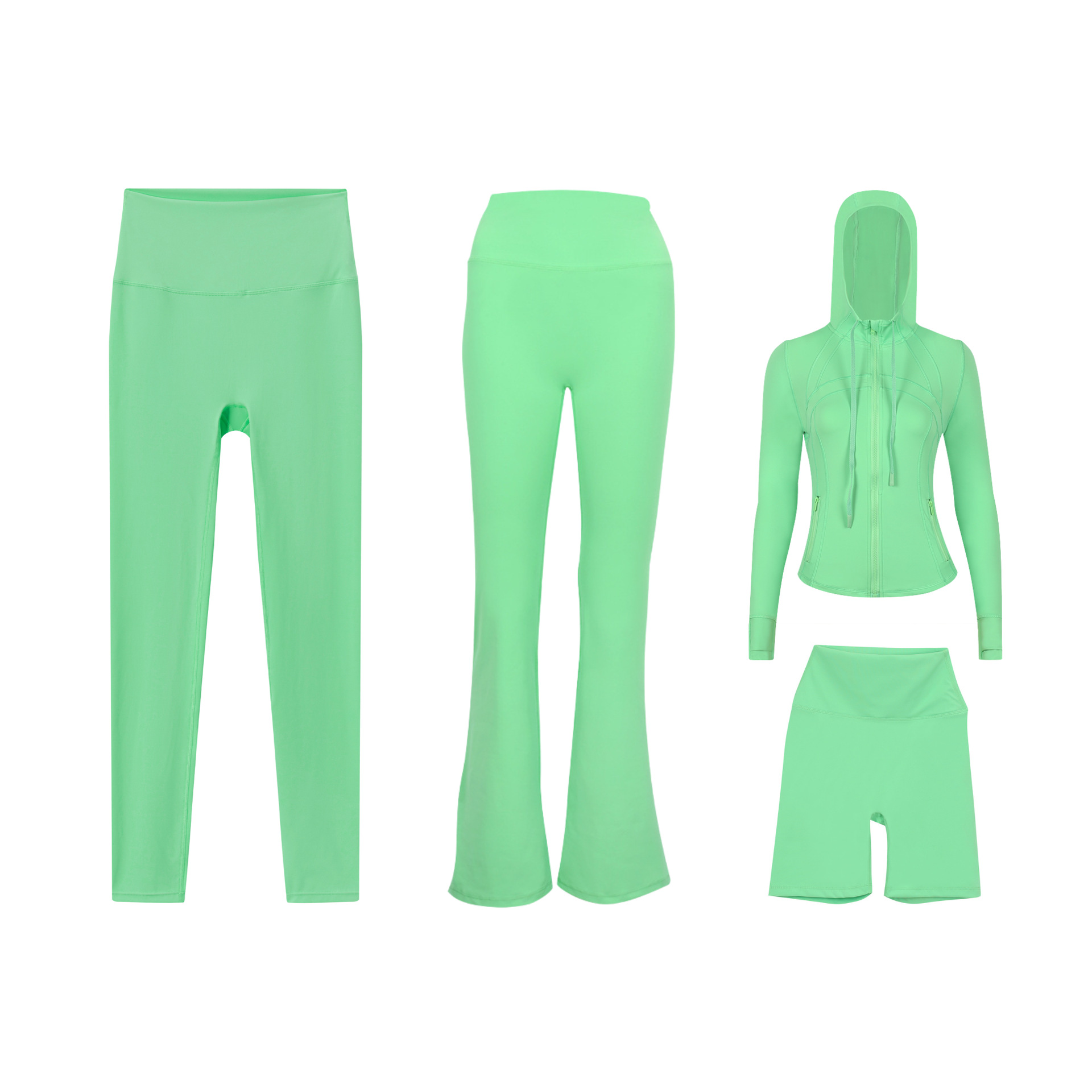 Dames sport set 4-delig met capuchonjas flared en capri broek_voghion.com