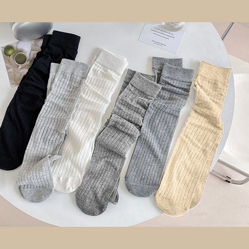 Women's Knee-High White Tights with Ruffles Korean Style Women's Knee-High Socks Instagram Trendy Black Socks for Autumn/Winter Postpartum Long Socks